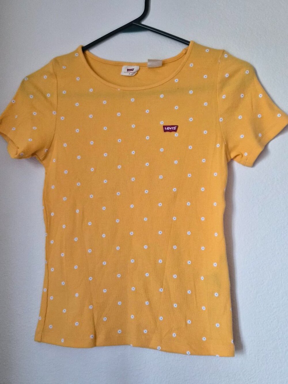 Levi's Womens Yellow Daisy Floral Ribbed Knit T-Shirt Size S Short Sleeve